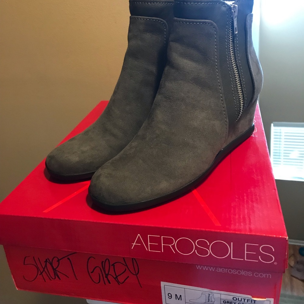 Gray Wedge Ankle Boots
